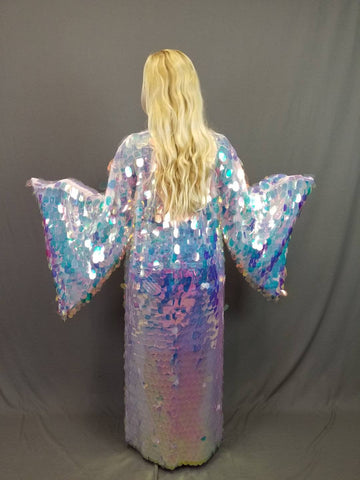 Sequin Kimono - Iridescent Paillette Sequin Mermaid Goddess Kimono Robe Bell Sleeve