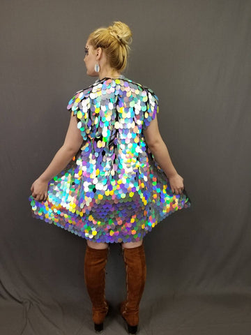Holographic Silver Rainbow Sequin Kimono | Plus Size Kimono | Rave Kimono