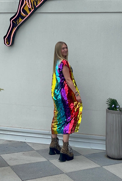 Hooded Rainbow Sequin Sleeveless Duster