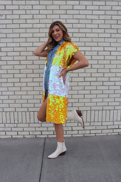 Orange and White Iridescent Sequin Vest