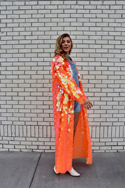 Iridescent Orange Sequin Duster