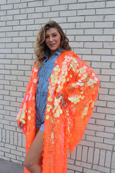 Iridescent Orange Bell Sleeve Kimono