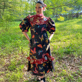 Butterfly Floral Puff Sleeve Dress