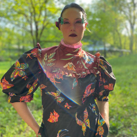 Butterfly Floral Puff Sleeve Dress