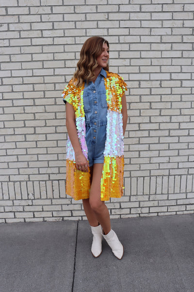 Orange and White Iridescent Sequin Vest