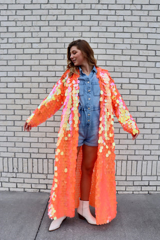 Iridescent Orange Sequin Duster