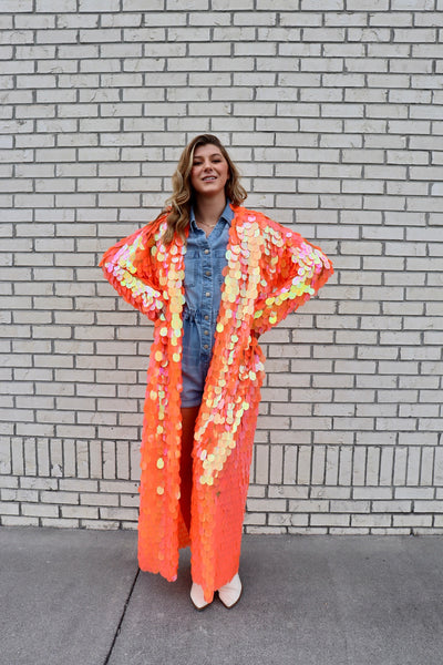 Iridescent Orange Sequin Duster