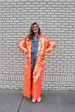 Iridescent Orange Sequin Duster