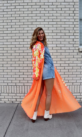 Iridescent Orange Sequin Duster
