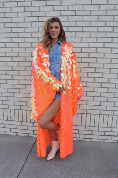 Iridescent Orange Bell Sleeve Kimono
