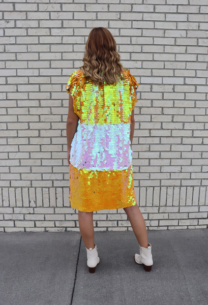 Orange and White Iridescent Sequin Vest