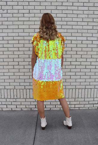 Orange and White Iridescent Sequin Vest