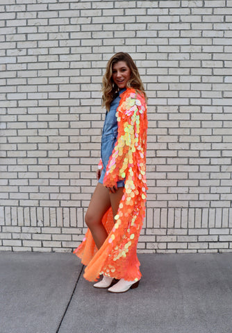 Iridescent Orange Sequin Duster