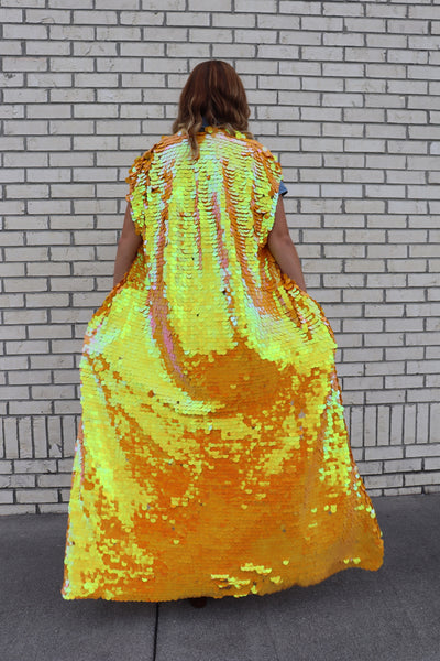 Iridescent Tangerine Orange Sleeveless Sequin Vest