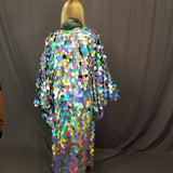 Holographic Silver Rainbow Sequin Kimono | Rave Kimono | Long Wizard Bell Sleeve