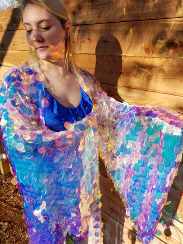 Sequin Kimono - Iridescent Paillette Sequin Mermaid Goddess Kimono Robe Bell Sleeve