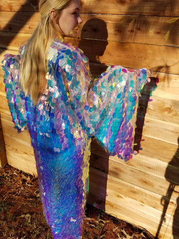 Sequin Kimono - Iridescent Paillette Sequin Mermaid Goddess Kimono Robe Bell Sleeve