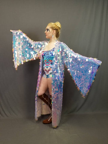 Sequin Kimono - Iridescent Paillette Sequin Mermaid Goddess Kimono Robe Bell Sleeve