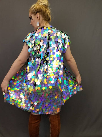 Holographic Silver Rainbow Sequin Kimono | Plus Size Kimono | Rave Kimono