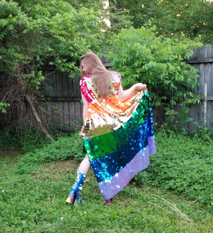Rainbow Pride Sequin Kimono / Sleeveless Sequin Duster /Rave Kimono