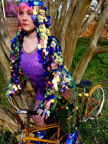 Iridescent Fire Sequin Kimono | Size Inclusive Kimono | Rave Kimono | Burning Man ⎪ Long Sleeve ⎪ Music Festival