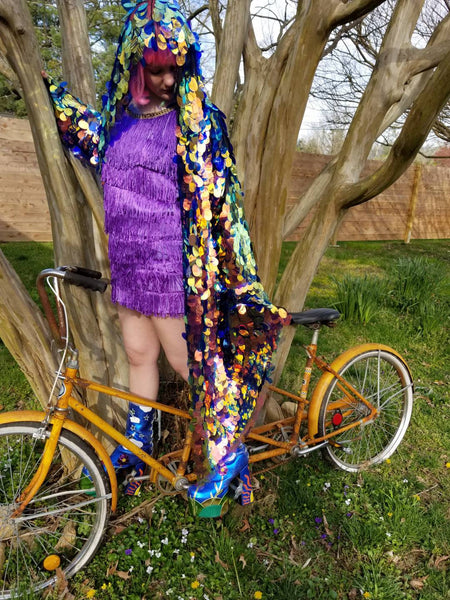 Iridescent Fire Sequin Kimono | Size Inclusive Kimono | Rave Kimono | Burning Man ⎪ Long Sleeve ⎪ Music Festival