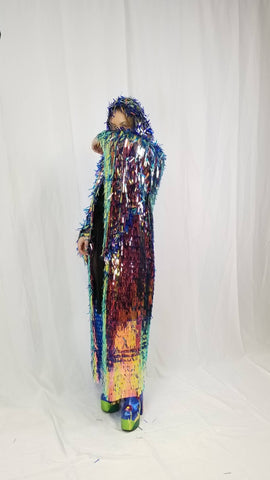 Iridescent Fire Rainbow Sequin Kimono | Size Inclusion Kimono | Rave Kimono⎪Long Wizard Bell Sleeve