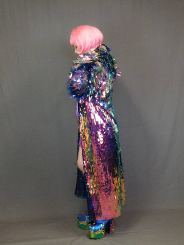 Fire Sequin Kimono / Long Sleeve Hooded Kimono / Maxi Length