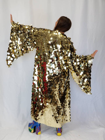 Gold Disco Ball Sequin Kimono | Rave Kimono | Burning Man⎪Bell Sleeve⎪Music Festival / Burlesque