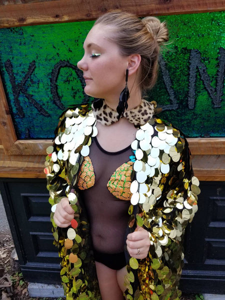 Gold Disco Ball Sequin Kimono | Rave Kimono | Burning Man⎪Bell Sleeve⎪Music Festival / Burlesque