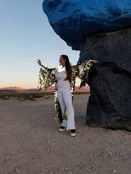 Gold Disco Ball Sequin Kimono | Rave Kimono | Burning Man⎪Bell Sleeve⎪Music Festival / Burlesque