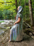Holographic Glitter Iridescent Sequin Kimono / Hooded / Sleeveless / Maxi / Duster
