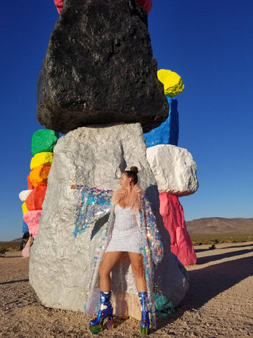 Holographic Iridescent Stripe Sequin Kimono | Plus Size Kimono | Rave | Burning Man ⎪ Wizard Bell Sleeve ⎪ Music Festival