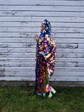 Jumbo Iridescent Fire Sequin Kimono Hooded| Size Inclusive Kimono | Rave Kimono | Burning Man ⎪ Long Wizard Bell Sleeve ⎪ Music Festival