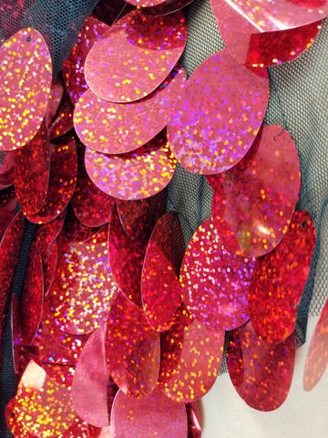 Holographic Red Glitter Iridescent Sequin Kimono / Hooded / Sleeveless / Maxi / Duster