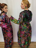 Hooded Floral Sequin Duster / Long Sheer Coat / Mesh Robe / Flower Lace Jacket / Sequin Kimono