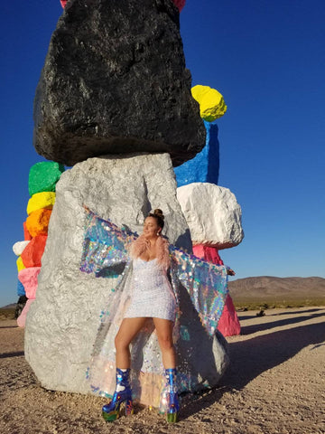 Holographic Iridescent Stripe Sequin Kimono | Plus Size Kimono | Rave | Burning Man ⎪ Wizard Bell Sleeve ⎪ Music Festival