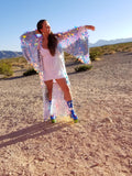 Holographic Iridescent Stripe Sequin Kimono | Plus Size Kimono | Rave | Burning Man ⎪ Wizard Bell Sleeve ⎪ Music Festival