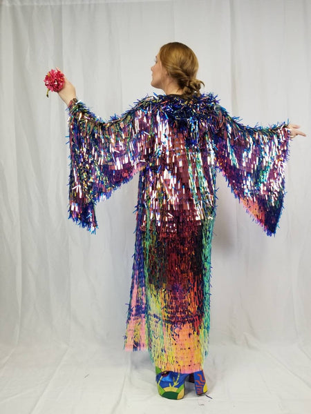 Iridescent Fire Rainbow Sequin Kimono | Size Inclusion Kimono | Rave Kimono⎪Long Wizard Bell Sleeve