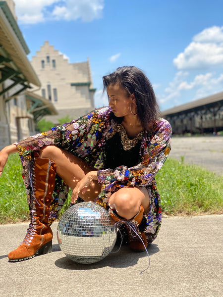 Floral Sequin Lace Bell Sleeve Kimono in Green