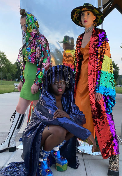 Rainbow Pride Sequin Bell Sleeve Kimono Inspired Festival Robe Plus Size Available