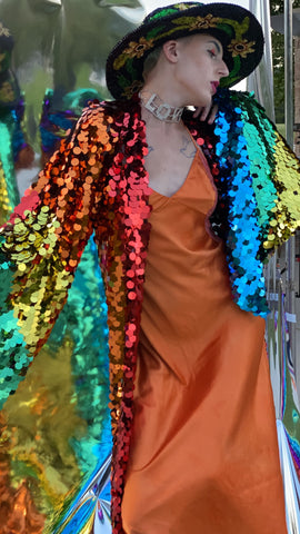 Rainbow Pride Sequin Bell Sleeve Kimono Inspired Festival Robe Plus Size Available