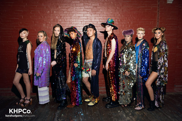 Holographic Iridescent Stripe Sequin Kimono | Plus Size Kimono | Rave | Burning Man ⎪ Wizard Bell Sleeve ⎪ Music Festival