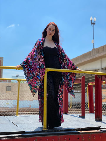 Floral Sequin Kimono