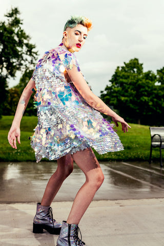 Holographic Iridescent Stripe Short Sequin Vest