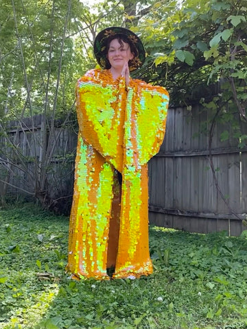 Iridescent Goldenrod Jumbo Sequin Kimono Festival Robe Plus Size Unisex