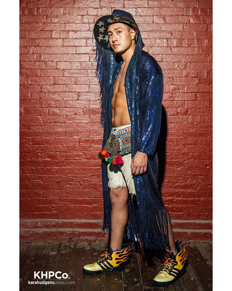 Sequin Fringe Hooded Duster