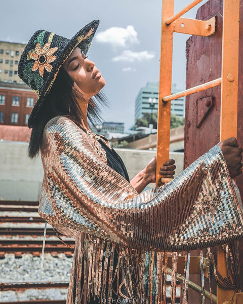 Sequin Fringe Crop Shrug Jacket