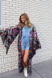 Lace Floral Sequin Bell Sleeve Kimono