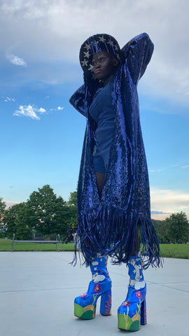 Sequin Fringe Hooded Duster